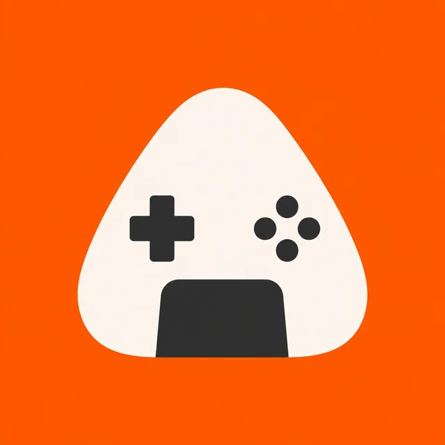 オレンジ色の背景に、おむすび形のゲームコントローラーを描いたゲムスビの公式アイコン